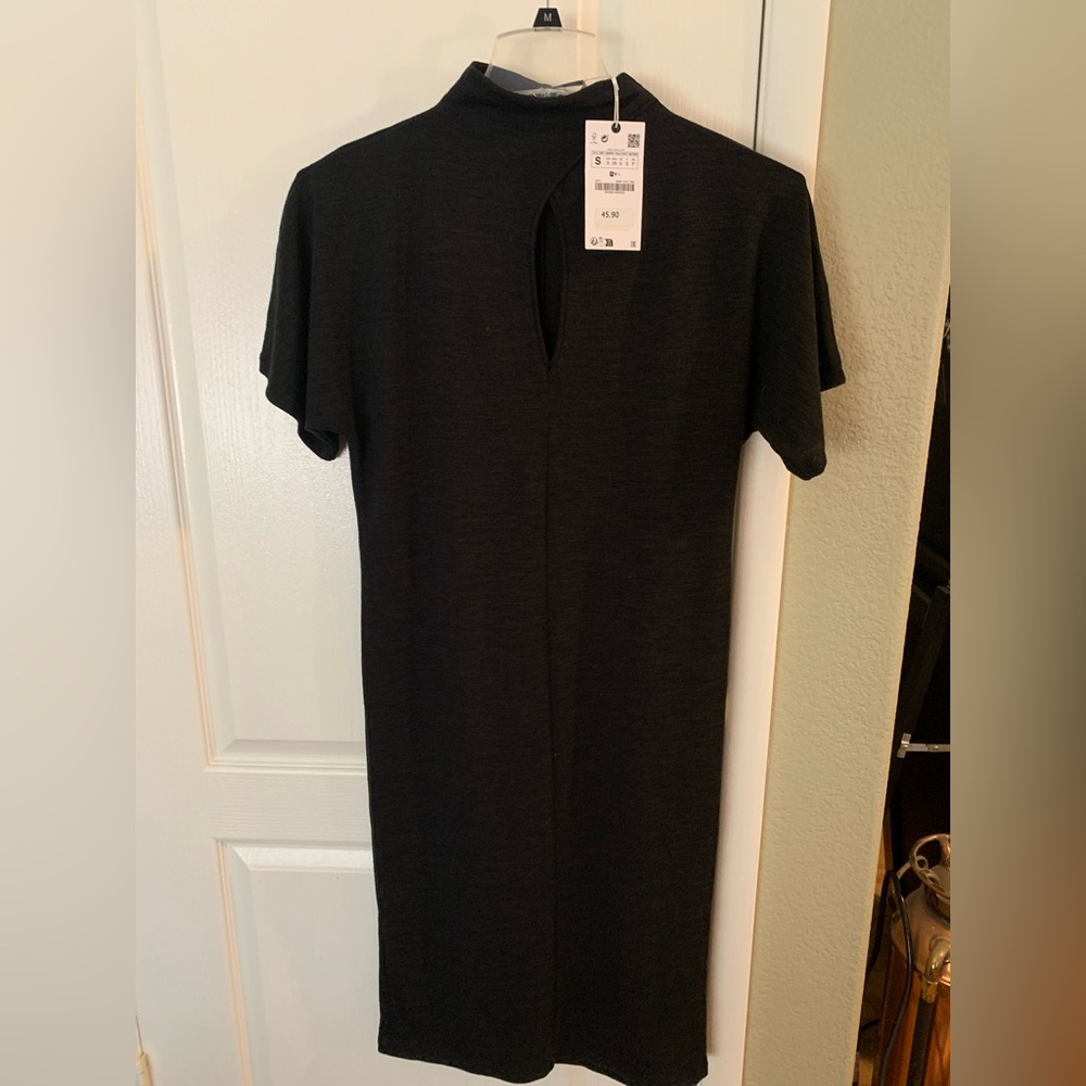 Zara Black keyhole Sheath Dress mock neck